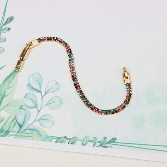 "Rainbow Zircon Tennis Bracelet in Rose Gold Finish, XPBL0808 - Picture 2 of 12